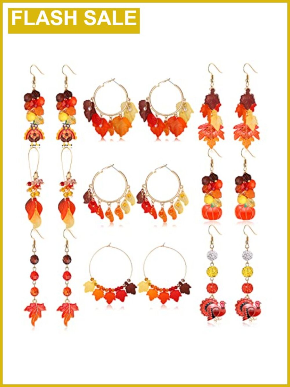 Thanksgiving Dangle Earrings Set Fall Maple Leaf Turkey Pumpkin Acrylic